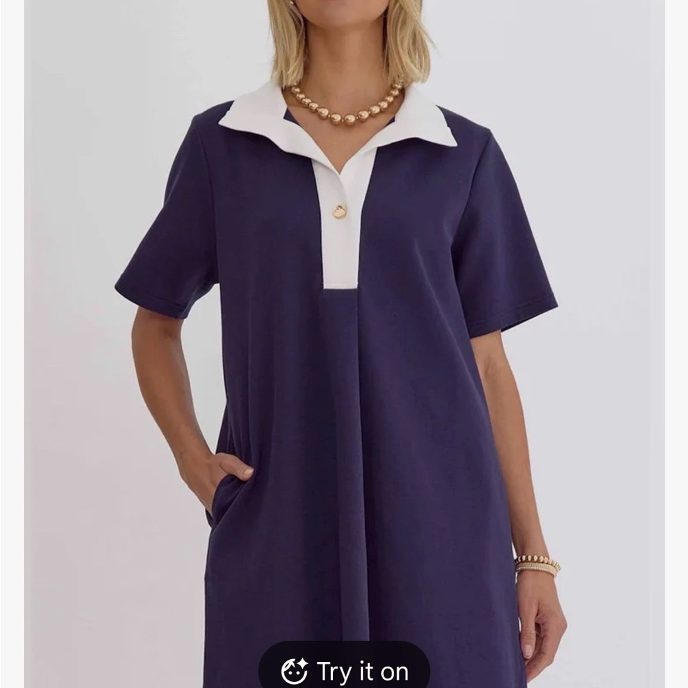 Entro Navy and White Mini Dress